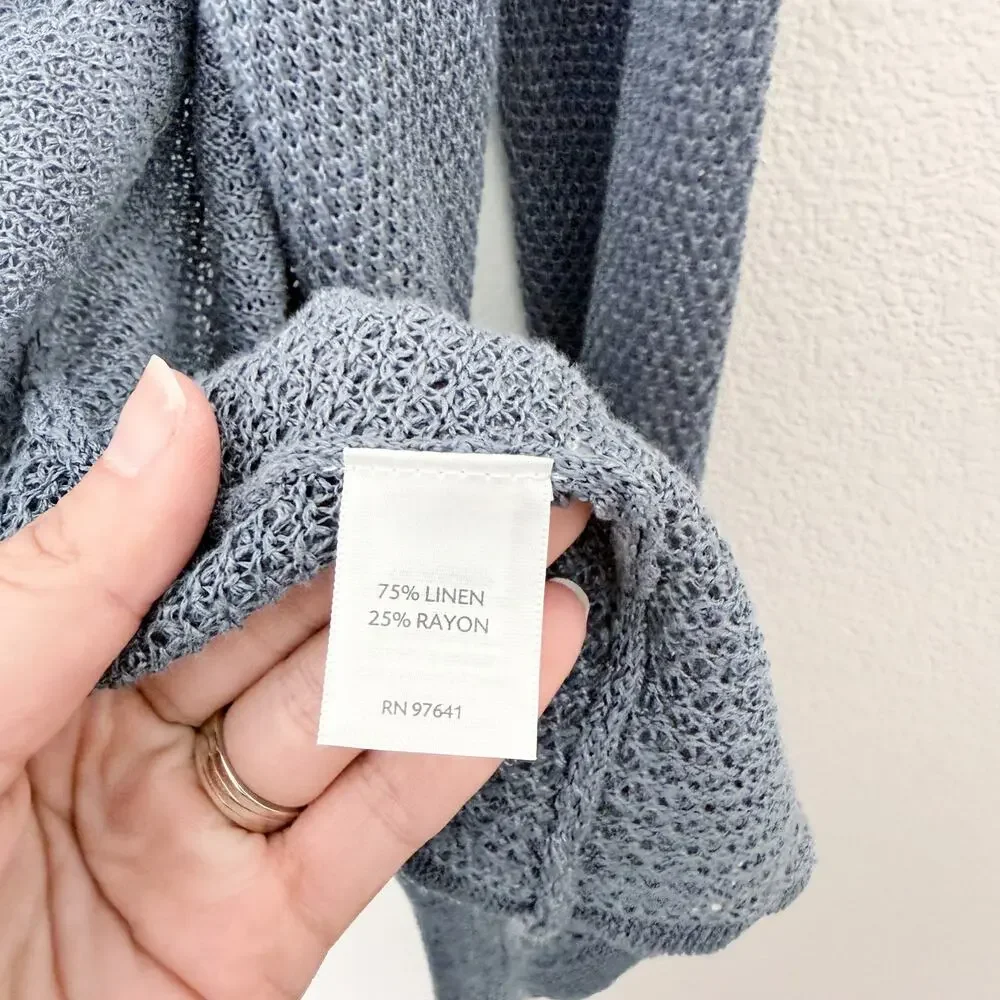 [J. Jill] Pure Jill Blue Gray Linen Blend Open Front Cardigan Sweater Sz Medium